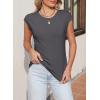 image:imageSidefeel Womens Tops Casual Crewneck Cap Sleeve Tops Ribbed Raw Hem Summer T Shirts Slim Fit Basic Tees BlousesDark Grey