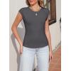 image:imageSidefeel Womens Tops Casual Crewneck Cap Sleeve Tops Ribbed Raw Hem Summer T Shirts Slim Fit Basic Tees BlousesDark Grey