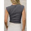 image:imageSidefeel Womens Tops Casual Crewneck Cap Sleeve Tops Ribbed Raw Hem Summer T Shirts Slim Fit Basic Tees BlousesDark Grey