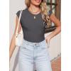 image:imageSidefeel Womens Tops Casual Crewneck Cap Sleeve Tops Ribbed Raw Hem Summer T Shirts Slim Fit Basic Tees BlousesDark Grey