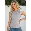 image:imageSidefeel Womens Tops Casual Crewneck Cap Sleeve Tops Ribbed Raw Hem Summer T Shirts Slim Fit Basic Tees BlousesGray