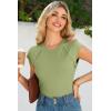 image:imageSidefeel Womens Tops Casual Crewneck Cap Sleeve Tops Ribbed Raw Hem Summer T Shirts Slim Fit Basic Tees BlousesGreen