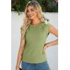 image:imageSidefeel Womens Tops Casual Crewneck Cap Sleeve Tops Ribbed Raw Hem Summer T Shirts Slim Fit Basic Tees BlousesGreen