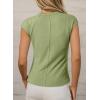 image:imageSidefeel Womens Tops Casual Crewneck Cap Sleeve Tops Ribbed Raw Hem Summer T Shirts Slim Fit Basic Tees BlousesGreen