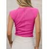 image:imageSidefeel Womens Tops Casual Crewneck Cap Sleeve Tops Ribbed Raw Hem Summer T Shirts Slim Fit Basic Tees BlousesHot Pink