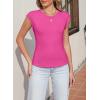image:imageSidefeel Womens Tops Casual Crewneck Cap Sleeve Tops Ribbed Raw Hem Summer T Shirts Slim Fit Basic Tees BlousesHot Pink