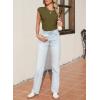 image:imageSidefeel Womens Tops Casual Crewneck Cap Sleeve Tops Ribbed Raw Hem Summer T Shirts Slim Fit Basic Tees BlousesMoss Green