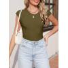 image:imageSidefeel Womens Tops Casual Crewneck Cap Sleeve Tops Ribbed Raw Hem Summer T Shirts Slim Fit Basic Tees BlousesMoss Green