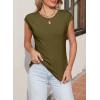 image:imageSidefeel Womens Tops Casual Crewneck Cap Sleeve Tops Ribbed Raw Hem Summer T Shirts Slim Fit Basic Tees BlousesMoss Green