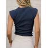 image:imageSidefeel Womens Tops Casual Crewneck Cap Sleeve Tops Ribbed Raw Hem Summer T Shirts Slim Fit Basic Tees BlousesNavy Blue