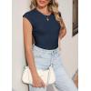 image:imageSidefeel Womens Tops Casual Crewneck Cap Sleeve Tops Ribbed Raw Hem Summer T Shirts Slim Fit Basic Tees BlousesNavy Blue