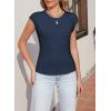 image:imageSidefeel Womens Tops Casual Crewneck Cap Sleeve Tops Ribbed Raw Hem Summer T Shirts Slim Fit Basic Tees BlousesNavy Blue