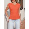 image:imageSidefeel Womens Tops Casual Crewneck Cap Sleeve Tops Ribbed Raw Hem Summer T Shirts Slim Fit Basic Tees BlousesOrange