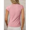 image:imageSidefeel Womens Tops Casual Crewneck Cap Sleeve Tops Ribbed Raw Hem Summer T Shirts Slim Fit Basic Tees BlousesPink