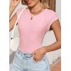 image:imageSidefeel Womens Tops Casual Crewneck Cap Sleeve Tops Ribbed Raw Hem Summer T Shirts Slim Fit Basic Tees BlousesPink