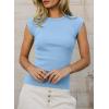 image:imageSidefeel Womens Tops Casual Crewneck Cap Sleeve Tops Ribbed Raw Hem Summer T Shirts Slim Fit Basic Tees BlousesSky Blue