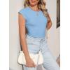 image:imageSidefeel Womens Tops Casual Crewneck Cap Sleeve Tops Ribbed Raw Hem Summer T Shirts Slim Fit Basic Tees BlousesSky Blue