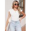 image:imageSidefeel Womens Tops Casual Crewneck Cap Sleeve Tops Ribbed Raw Hem Summer T Shirts Slim Fit Basic Tees BlousesWhite