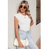 image:imageSidefeel Womens Tops Casual Crewneck Cap Sleeve Tops Ribbed Raw Hem Summer T Shirts Slim Fit Basic Tees BlousesWhite