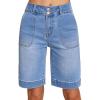 image:imageSidefeel Womens Bermuda Jean Shorts High Waisted Tummy Control Stretchy Denim Shorts with PocketsLight Blue
