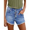 image:imageSidefeel Womens Jean Shorts High Waisted Stretchy Raw Hem Buttoned Split Denim Shorts