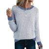 image:imageSidefeel Womens Long Sleeve Pullover Sweaters Casual Crewneck Chunky Knit Color Block Jumper TopsAshleigh Blue