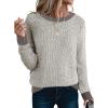 image:imageSidefeel Womens Long Sleeve Pullover Sweaters Casual Crewneck Chunky Knit Color Block Jumper TopsGray