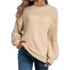image:imageSidefeel Womens Pullover Sweaters Casual Long Sleeve Crewneck Loose Knit Jumper TopsApricot