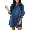 image:imageSidefeel Womens Smocked 3 4 Sleeve Button Down Denim Jeans DressesA Blue