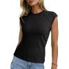image:imageSidefeel Womens Tops Casual Crewneck Cap Sleeve Tops Ribbed Raw Hem Summer T Shirts Slim Fit Basic Tees BlousesBlack