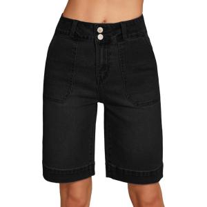 image:imageSidefeel Womens Bermuda Jean Shorts High Waisted Tummy Control Stretchy Denim Shorts with PocketsBlack
