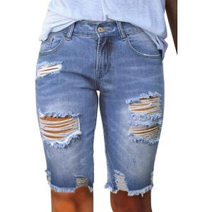 image:imageSidefeel Womens Bermuda Shorts Raw Hem Summer Denim Pants Zimbaplatinum Jean Shorts01 Sky Blue