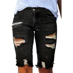 image:imageSidefeel Womens Bermuda Shorts Raw Hem Summer Denim Pants Zimbaplatinum Jean ShortsA Black
