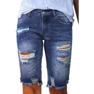 image:imageSidefeel Womens Bermuda Shorts Raw Hem Summer Denim Pants Zimbaplatinum Jean ShortsA Blue
