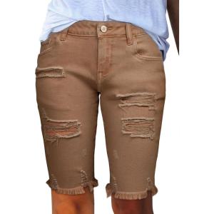 image:imageSidefeel Womens Bermuda Shorts Raw Hem Summer Denim Pants Zimbaplatinum Jean ShortsBrown