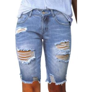 image:imageSidefeel Womens Bermuda Shorts Raw Hem Summer Denim Pants Zimbaplatinum Jean ShortsIceland Blue
