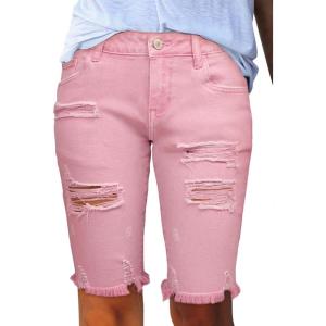 image:imageSidefeel Womens Bermuda Shorts Raw Hem Summer Denim Pants Zimbaplatinum Jean ShortsPink