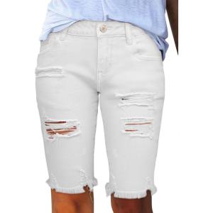 image:imageSidefeel Womens Bermuda Shorts Raw Hem Summer Denim Pants Zimbaplatinum Jean ShortsWhite