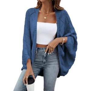 image:imageSidefeel Womens Crochet Oversized Cardigan Sweaters Spring Hollow Out Long Batwing Sleeve Summer Shrugs Lightweight SweaterAshleigh Blue