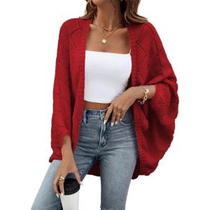 image:imageSidefeel Womens Crochet Oversized Cardigan Sweaters Spring Hollow Out Long Batwing Sleeve Summer Shrugs Lightweight SweaterBurgundy