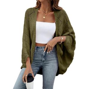 image:imageSidefeel Womens Crochet Oversized Cardigan Sweaters Spring Hollow Out Long Batwing Sleeve Summer Shrugs Lightweight SweaterGreen