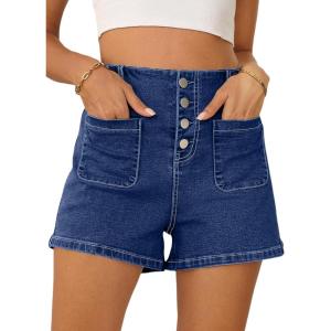 image:imageSidefeel Womens Jean Shorts Button Fly Stretchy High Waisted Summer Outfit Denim ShortsBlue