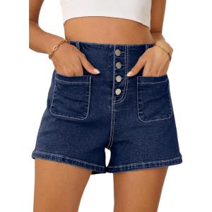 image:imageSidefeel Womens Jean Shorts Button Fly Stretchy High Waisted Summer Outfit Denim ShortsBluing