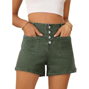 image:imageSidefeel Womens Jean Shorts Button Fly Stretchy High Waisted Summer Outfit Denim ShortsGreen