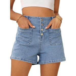 image:imageSidefeel Womens Jean Shorts Button Fly Stretchy High Waisted Summer Outfit Denim ShortsLight Blue