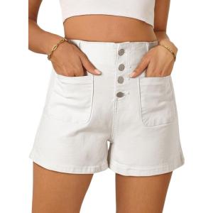 image:imageSidefeel Womens Jean Shorts Button Fly Stretchy High Waisted Summer Outfit Denim ShortsWhite
