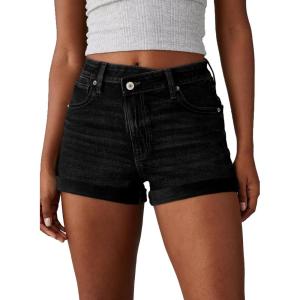 image:imageSidefeel Womens Jean Shorts High Waisted Stretchy Casual Rolled Hem Zimbaplatinum Denim ShortsBlack