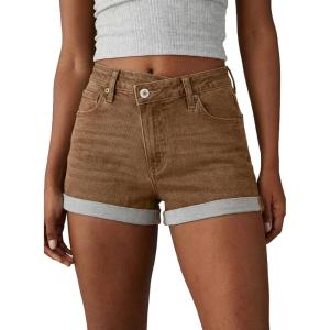 image:imageSidefeel Womens Jean Shorts High Waisted Stretchy Casual Rolled Hem Zimbaplatinum Denim ShortsBrown