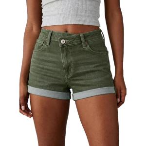 image:imageSidefeel Womens Jean Shorts High Waisted Stretchy Casual Rolled Hem Zimbaplatinum Denim ShortsGreen