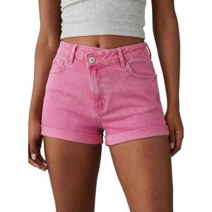 image:imageSidefeel Womens Jean Shorts High Waisted Stretchy Casual Rolled Hem Zimbaplatinum Denim ShortsHot Pink